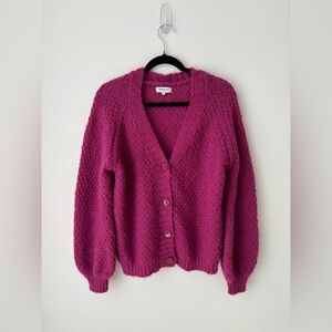 Andy & Lucy Paris Mohair Blend Pink Cardigan M/L Sezane Style Fuzzy Sweater